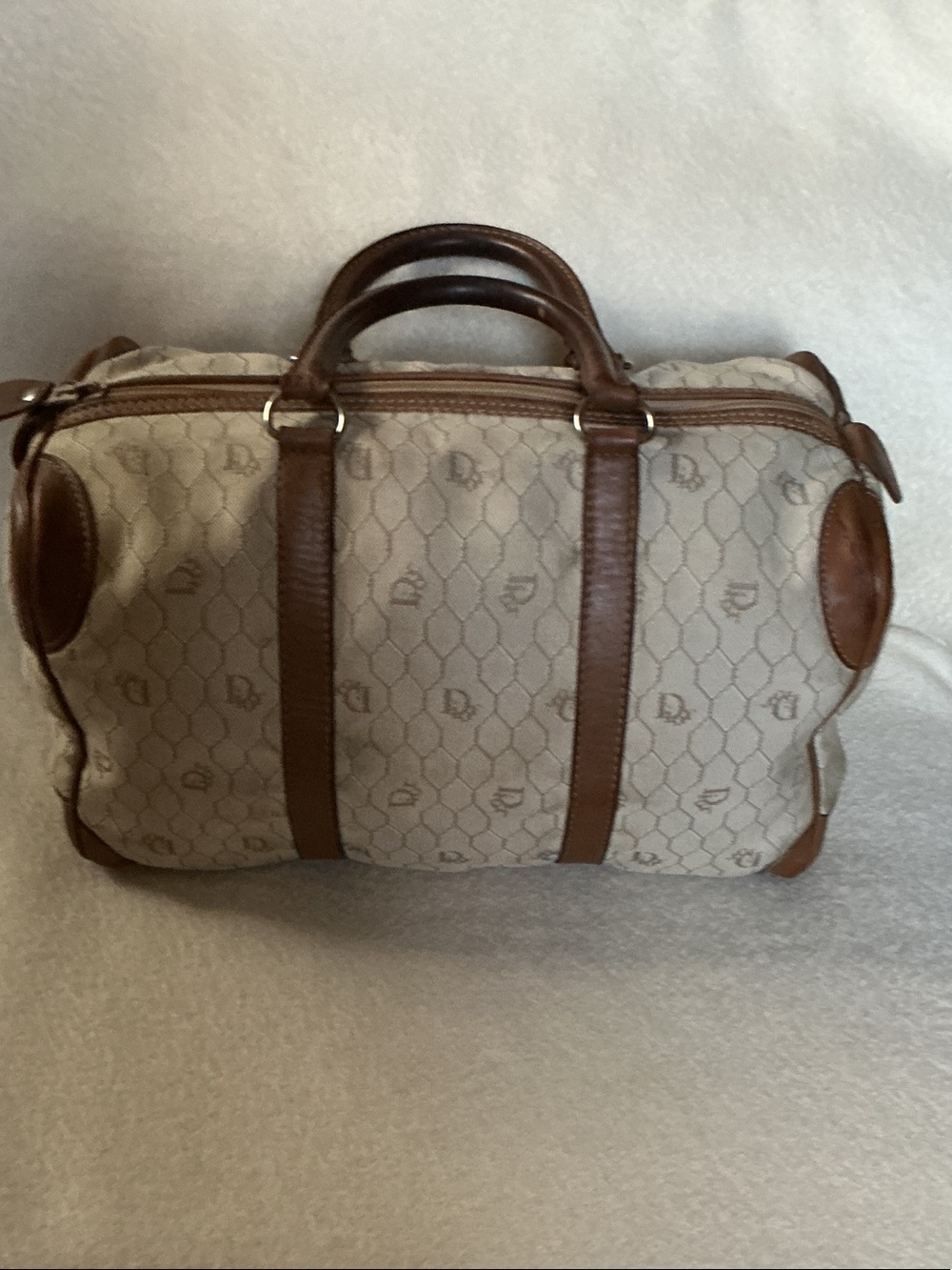 Dior Beige Monogram Travel Satchel with Brown Leather Accents